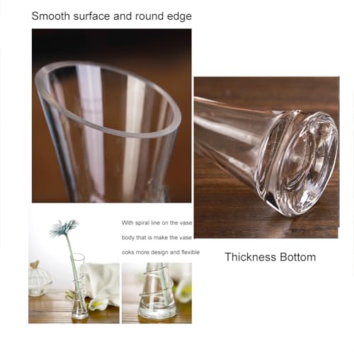 Hand-Made Blown Art Bud Glass Vase, Clear Glass, Oblong Shape, Modern Style, Thread Pattern, Stemless, Perfect for Home Decorations