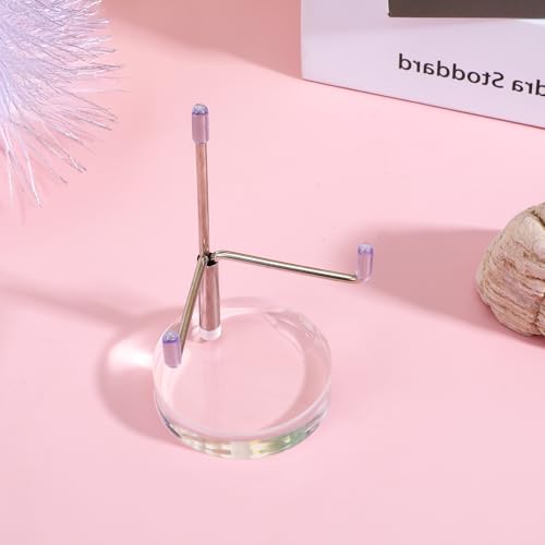 Crystal Stands for Display Adjustable Metal Arms Display Stand Easel Small Plate Stand with Acrylic Clear Round Base Silver Decorative Displays Holder for Coral Geodes Rock Crystals Seashell