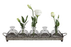 Creative Co-Op Decorative Iron Rectangle Tray with Handles & 5 Glass Vases