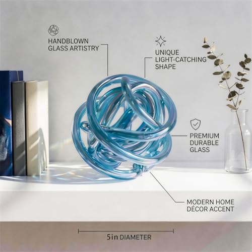 Glass Knot Teal Decor Ball - 5 Inch Hand Blown Infinity Sculpture Orbit Home Decor Table Decoration Interio Art - color: Teal, size: 5-Inch Diameter
