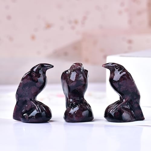 Natural Garnet Crystal Raven Statue 2" Healing Crystal Handmade Sculpture Lucky Guardian Pocket Statues Reiki Meditation Office Home Decoration Gift - color: Garnet