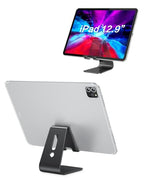 OMOTON Upgraded Aluminum Cell Phone Stand, C1 Durable Cellphone Dock with Protective Pads, Smart Stand Designed for iPhone 17 Air, 16/15/14/13 Pro Max XR XS, iPad mini, Android Phones, Black - color: Black
