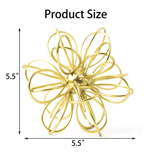 5.5" Metal Geometric Table Top Decor, Gold Abstract Floral Sculpture, Modern Metal Geometric Decorative Sphere, Table Art Decorations Orb for Living Room Bedroom Office Home Decor - color: Gold-5.5 in