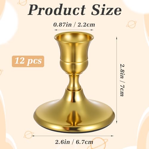 12PCS Brass Gold Taper Candle Holders Set, Vintage Metal Brass Candlestick Holders for for Dinner Room Table Centerpiece Mantel Wedding Christmas Birthday Party Holiday Dinning Table Decor
