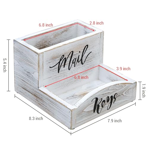 MyGift Shabby Whitewashed Solid Wood Mail Holder and Key Organizer Entryway Storage Tray with Cursive Mail and Keys Word Design, Office Desktop Organizing Bin - color: Whitewashed