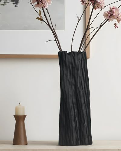 10.7 Inch Matte Black Flower Vase, Organic Nature Shape, OOSTONEE Nordic Modern Style Ceramic Vase, Shelf, Home, Living Room, Coffee Table Centerpiece, Black Vases Home Decor - color: Black, size: Large