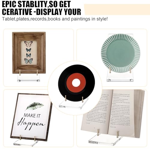 RattanView Acrylic Easel Book Stand 4 x 6 x 6 Inch for Display Clear Plate Stand with Adjustable Gold-toned Hardware Easel Plate Picture Display Holder for Cookbook Picture Frame Magazine
