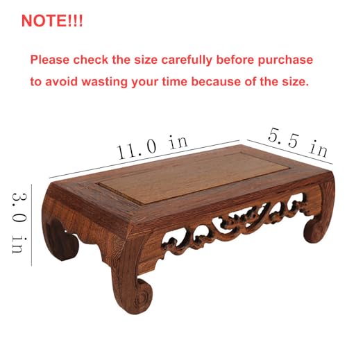 GOLDY&WENDY Chinese Wooden Base Handmade Rosewood Carved Craft Pedestal Vase Plant Buddha Ornamental Stone Stand - size: 11.0x5.5x3.0 in