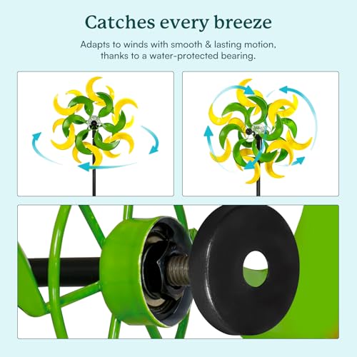 87" Wind Spinner Outdoor with Solar Light, Large Metal Wind Sculptures Spinners, Windmill for Garden Yard Patio Lawn Decor-Verdant Moon (23" W x 87" H) - size: Verdant Moon