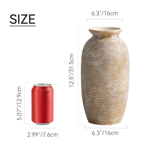 Ceramic Flower Vase, 12.5" Large Rustic Farmhouse Vases Home Decor Tall Pottery Decorative Pampas Vase for Table Living Room Entryway Mantel Bookshelf Bedroom Bathroom Kitchen-Yellow - color: 12.5“ H - Yellow