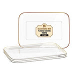 3 Pack Plastic Serving Trays for Party - Gold Serving Tray 8 x 11 Inch - Heavy Duty Dessert Trays for Food - Rectangular Party Serving Trays for Entertaining - Clear Cookie Platters - color: Clear and Gold Rim