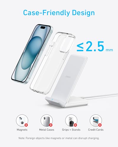 Anker 313 Wireless Charger (Stand), Qi-Certified for iPhone 17/17 Pro/17 Pro Max/16/15/14/13, 10W Fast-Charging Galaxy S23 S22 S21(No AC Adapter) - color: White, size: 1pack