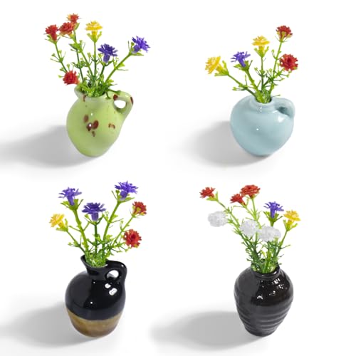 rhinocats Mini Vase Magnets for Fridge, Cute Magnetic Ceramic Vases for Refrigerator Kitchen Locker Office (4 Pack) - color: Mini Ceramic Vases 4-pcs