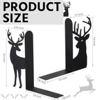 Geelin Reindeer Metal Bookends Set of 2 Black Reindeer Head Christmas Book Ends for Shelves Elk L Shaped Book Organizer for Desk Organizer Deer Lovers and Reading Enthusiasts - style: Christmas Reindeer