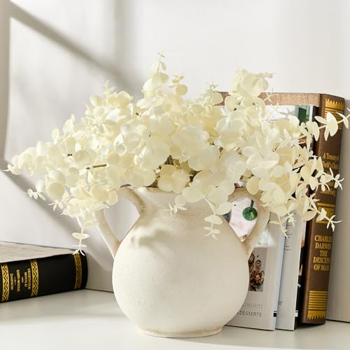 LUKA Antique Ceramic Vase with 2 Handle,6.7 inches Rustic Vase Minimalist Decor, Decorative Vases for Home Decor, Table, Living Room, Shelf, Christmas Decoration(Small,White) - color: S-white(6.42 In)