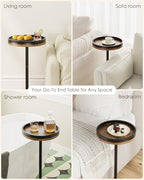 Masupu Drink Table, Round Side Table for Small Spaces, Pedestal Small End Table with Metal Base, for Living Room, Bedroom, Bathroom, Rustic Brown+Black(Lip) - color: 07.brown Black Lip