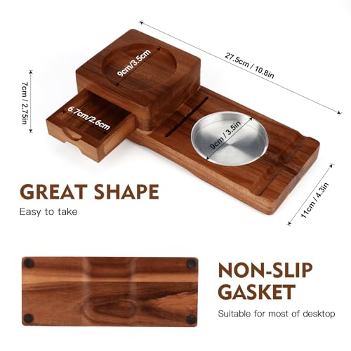 Scotte Ashtray Coaster Whiskey Glass Tray & Wooden Ash Tray with Cigar Cutter, Includes Drawer and Cigar Slot - Great for Home, Office or Outdoor Use (Deep Brown) - color: Deep Brown