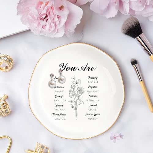 God Says You Are - Christian Bible Verse Jewelry Dish Trinket Tray - Unique Ceramic Ring Jewelry Tray for Women (You Are Enough) - style: You Are Enough
