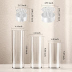 3 Clear Acrylic Cylinder Vase for Centerpieces, Tall Cylinder Plastic Hurricane Vases, Large Unbreakable Flower Vases for Wedding Bouquet (D 4.8" X H 8" + H 10" + H 12" Set of 3 + 2 Holder) - color: 3 Clear - L