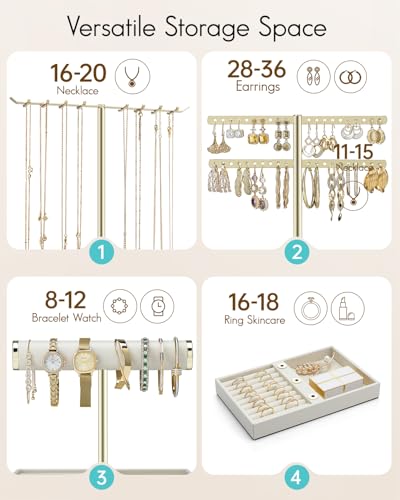 VLANDO 3 Tier Jewelry Stand Organizer with Tary, Mothers Day Mom Gifts for Women, Gold Jewlery Holder Display for Necklace, Earring, Bracelet, Rings - Cloud White - color: B. Cloud White, size: 3-Layer