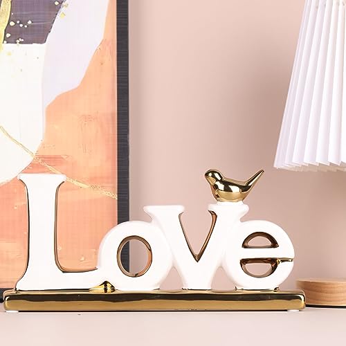 Love Sign Decoration,White and Gold Love Signs for Home Decor Statue,Modern Bird Sculpture Personalized Love Decor,Gold Style Figurine Decorative Ornaments for Living Room,Bedroom,Desktop,Cabinets - color: White+gold, style: Love