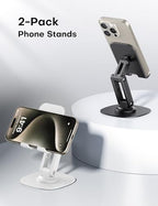 OMOTON Cell Phone Stand for Desk, 2 Pack Adjustable Foldable Phone Holder, 360 Swivel Mobile Stand Fit for iPhone 17 16 15 14 13 Pro Max and All Smart Phones, Black & White - color: Black & White