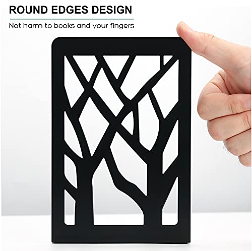 MaxGear Book Ends Tree Design Modern Bookends for Shelves, Non-Skid Bookend, Heavy Duty Metal Book Stopper for Books/CDs, Decorative Book Shelf Home, 7 x 4.7 x 3.5”, Black (6 Pair/12 Pieces, Large) - size: 6 Pairs