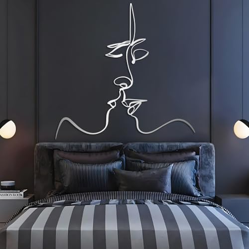 WithHope Minimalist Couple Faces Metal Wall Art – One Line Abstract Face Decor, Modern Bedroom Wall Art, Contemporary Couple Gift, Metal Art Sculpture for Home Decor (Silver, 41"x39"|103x100cm) - color: Silver, size: 41"L x 39"W