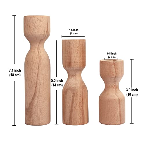 Wooden Candle Pillar Holder Set of 3,Rustic Farmhouse Candle Holder,Handmade Candlestick Holder, Wood Candle Holders, Console Table Decoration Pieces, Luxury Fireplace Candle Holder
