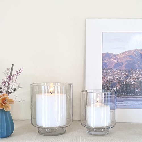 CYS EXCEL 6.5" x 5.5" Clear Glass Hurricane Candle Holder Vase – Cylinder Vase for Pillar & Floating Candles, Wedding Centerpieces & Home Décor - size: H-6.5" D-5.5"