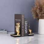 Gold Thinker Bookends,Abstract Face Resin Book Ends with Puzzle Pattern,Modern Decorative Book Stoppers for Shelf,Desk & Office Decor,Heavy Duty Non-Slip,Set of 2 (Set A)