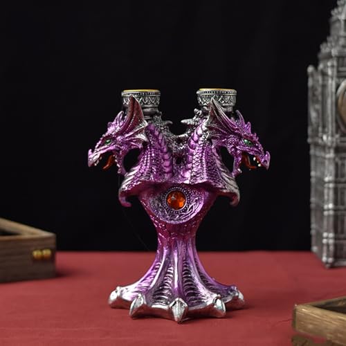Double Head Dragon Taper Candle Holder, Black Resin Candlestick for Home Decor, Dining Table, Living Room, Coffee, Table Centerpiece(Blue)