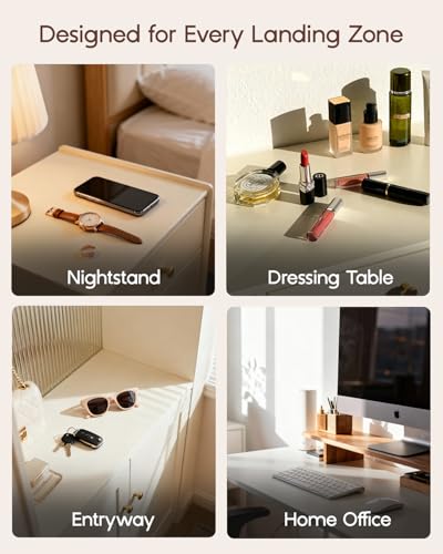 VLANDO Valet Tray,Nightstand Organizer Vanity Catchall Holder for Dresser Desk Storage Bedside, Travel PU Leather Jewelry Key Bowl Coin Watches and Candy Entryway Tray - Large, Beige - color: Z.Beige