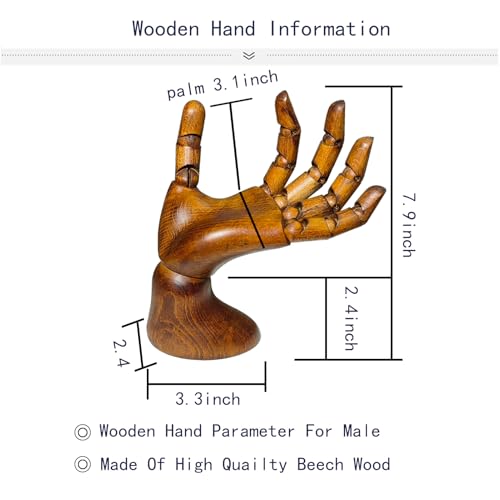 Wooden Hand,Wooden Mannequin,Antique Finish Wood Hand,Hand Model for Drawing,Male Hand of Left with Antique Finish. - color: Male_left 7.9 in With Antique Finish