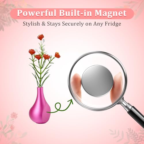 5 PCS Mini Vase Magnets for Fridge, Cute Tiny Magnetic Bud Vases for Refrigerator Decor, Small Flower Pots for Kitchen, Office, Locker, for Plant Lovers, Women - color: Mini Vase Magnets Pink