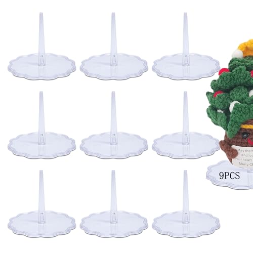 9Pcs Crochet Doll Stand,Emotional Support Pickle Base,Positive Crochet Animals Stands,Transparent Doll Display Holder for Crochet Amigurumi,Home Decorative Showcase Holder(Flower) - color: Flower