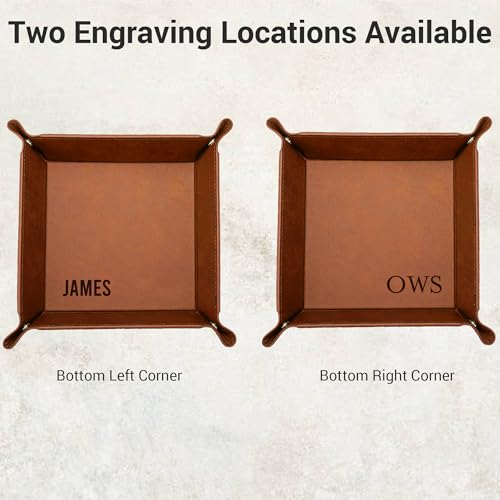 Personalized Valet Tray, Custom Engraved Leather Keys Tray for Men - Catchall Tray Organizer for Entryway Table, Unique Dad Birthday Gift from Daughter Son, Father Day (Name or Initials) - color: Name Or Initials