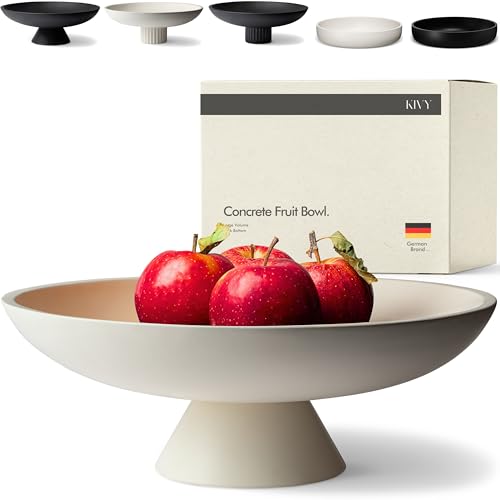 KIVY Concrete Fruit Bowl for Kitchen Counter - Large Decorative Bowl for Home Decor - Modern Fruit Basket for Entryway Table - Pedestal Bowl - Decorative Bowls for Home Decor - White Fruit Bowl Decor - color: Cream, style: Pedestal