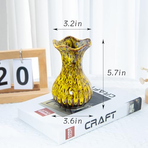 Ceramic Vase, Modern Small Yellow Vases for Home Decor, Elegant Flower Vase Centerpiece for Tables, Office Desk, Room Decor, Fit for Housewarming, Wedding, Birthday - color: Yellow