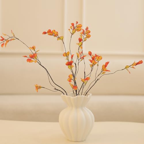 EspoirLuv-White Ceramic Vase for Pampas Grass – 6.69” Flower Vase, Table Centerpiece for Living Room, Shelf & Home Decor