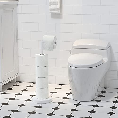 MARMOLUX ACC Free Standing Toilet Paper Holder Stand with Storage for 4 Rolls of Toilet Tissue for Bathroom, Stainless Steel Luxury Modern White Finished 1pc - color: White