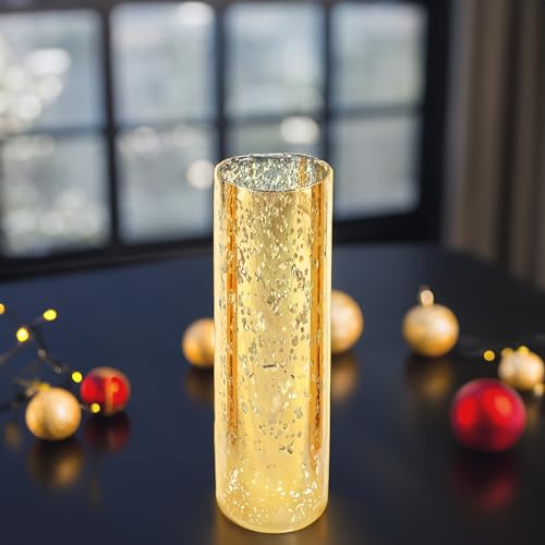 WGVI Hurricane Candle Holder Sleeve, W: 3", Ht: 10", Gold Speckled Glass Cylinder Open Both Ends, Chimney Tube Shade, 1 Piece - size: 3x10"H