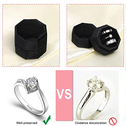WantGor Velvet Ring Box, 3 Slots Jewelry Ring Gift Box Vintage Ring Display Holder Case for Wedding Ceremony Proposal Engagement (Black) - color: Black