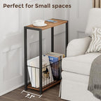 Homleke Narrow Side Table with Magazine Holder, Skinny End Table Perfect for Small Spaces, Space-Saving Design for Living Room, Bedroom, or Office, 7.1" D x 16.9" W x 23.6" H, Rustic Walnut - color: Rustic Walnut - Standard