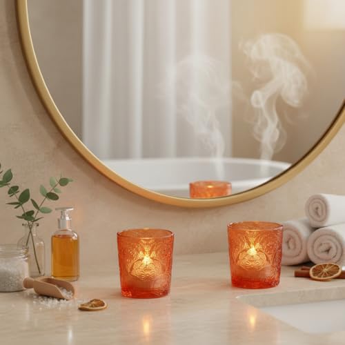 6 Pack Mandala Embossed Glass Candle Holders – Votive Tealight Holders with Patent Design, Decorative Embossed Glass Cups for Wedding Centerpieces, Parties, and Home Décor (Pumpkin Spice) - color: Pumpkin Spice
