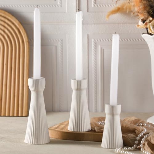 Mumufy 6 Pcs White Taper Candle Holders for Candlesticks Ceramic Candle Stick Modern Decorative Candlestick Stand for Wedding Table Centerpiece Dinner Desktop Decoration Housewarming Gift - color: White