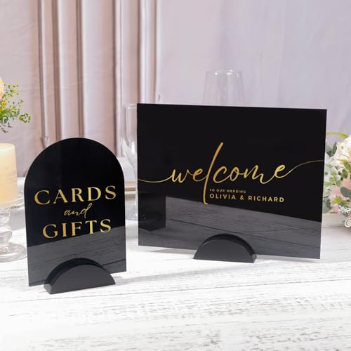UNIQOOO 10 Pack 3.3" Arch Black Wood Stand with 1/8" Slot, for Wedding Acrylic Table Number Sign, Wedding Display Stand, Card Holder, Great for Bar Menu, Retail Sign, Party and Events - color: Acrh Black Wood