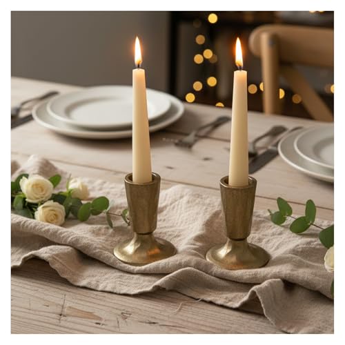 Vintage Brass Cast Iron Candlestick Holders, Set of 2, Classic Farmhouse Rustic Table Centerpiece for Wedding, Dining Room, Fireplace Mantel Home Decor - size: 2 pcs
