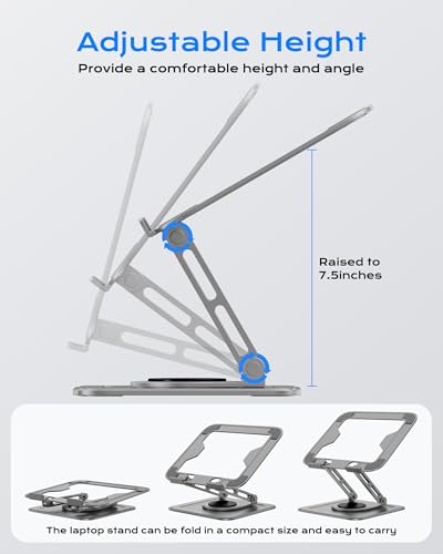 Adjustable Laptop Stand for Desk with 360 Base, Ergonomic Laptop Riser, Mount, Holder Notebook Computer Stand for MacBook Air Pro, HP, Dell, XPS, HP 16" Laptops - Gray - color: Gray
