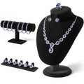 3Pcs Black Velvet Jewelry Display Set, Including Necklace Mannequin Bust Stand, T Shape Bracelet Stand, Ring Finger Jewelry Holder, for Retail Display Organization Home Decor